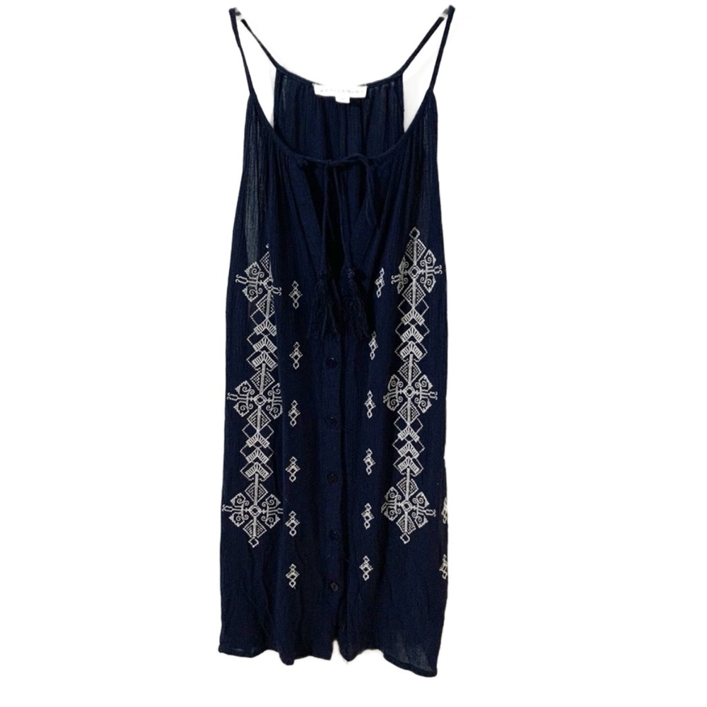 Artisan NY Rayon Gauze With Embroidered Front Design Tie Neckline Navy Blue 💙